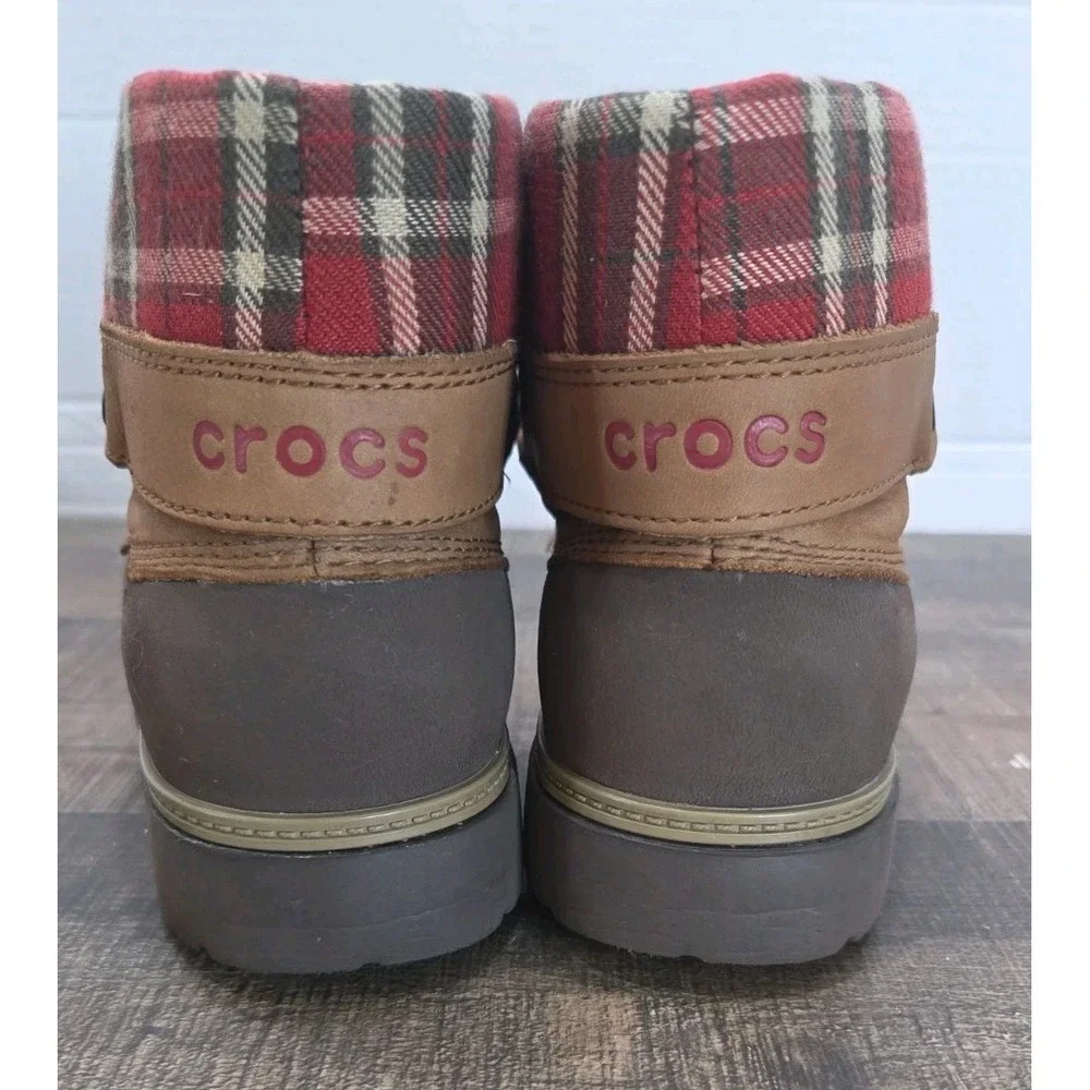 Crocs‎ 11443 Cobbler Plaid Lined Foldover Lace Up Ankle Boots Child 12
